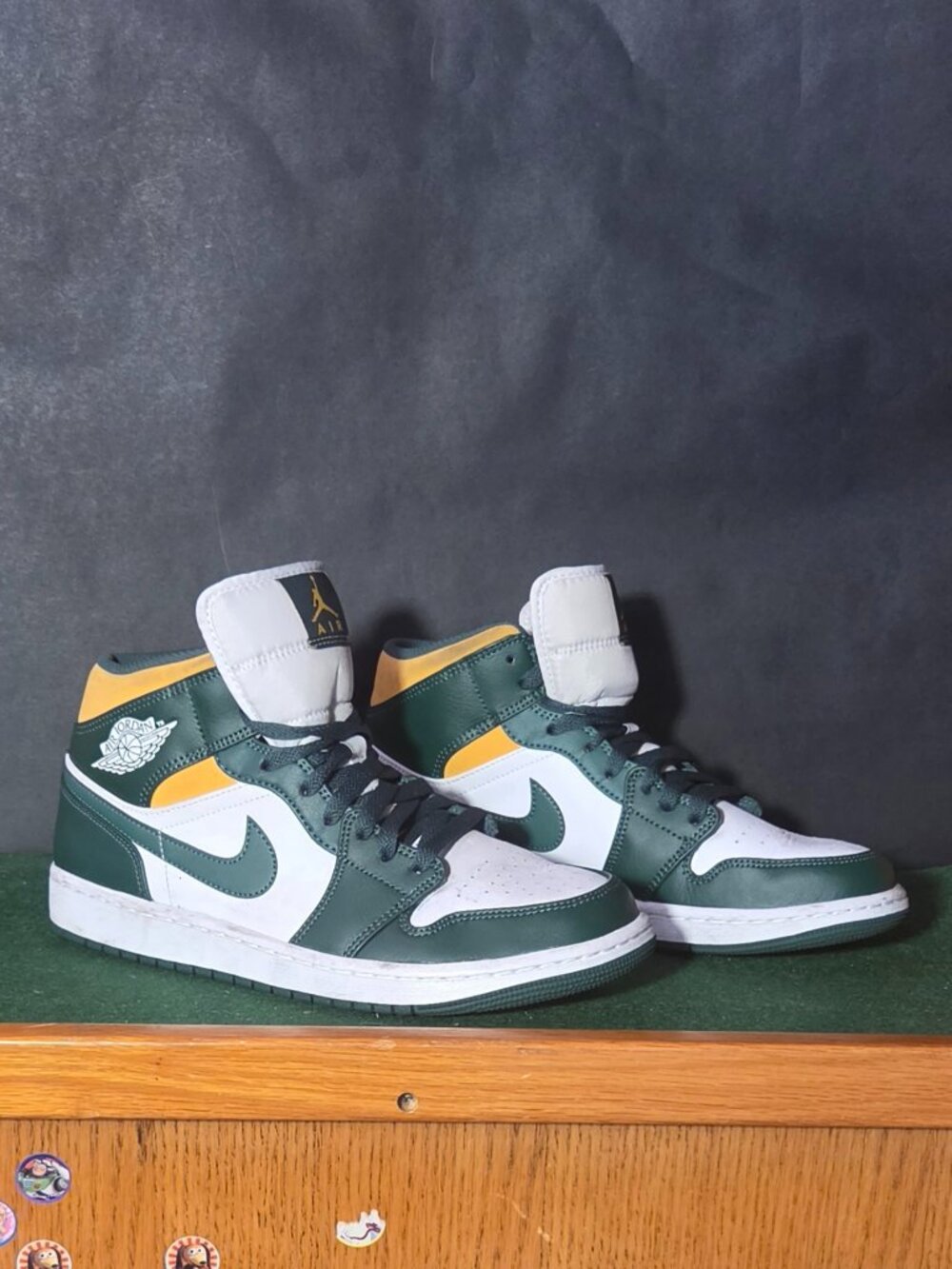 Air Jordan 1 Mid Green Gold White Sneakers